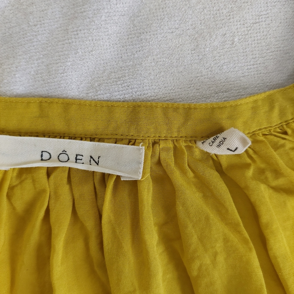 Doen Jane Blouse in Moss Large yellow short sleeve scoop neck billowy oversized - Picture 2 of 10